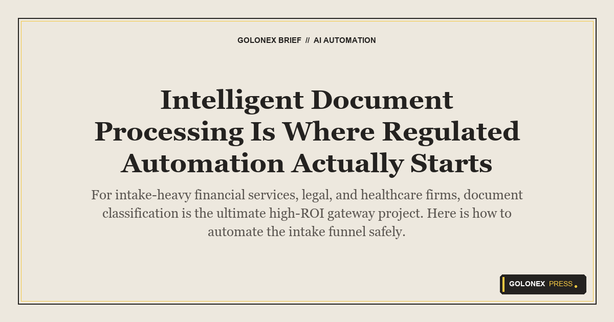 Branded Golonex Press featured graphic illustrating unstructured document stacks flowing into structured, compliant digital routing pipelines